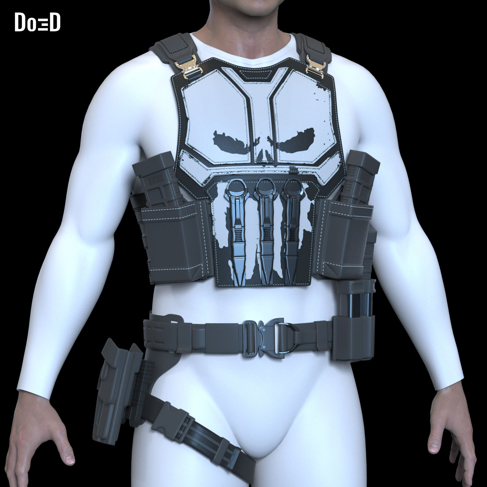 The Punisher Suit/Vest, Belt & Pouches Brand New Day 3D Printable Model STL #TP7
