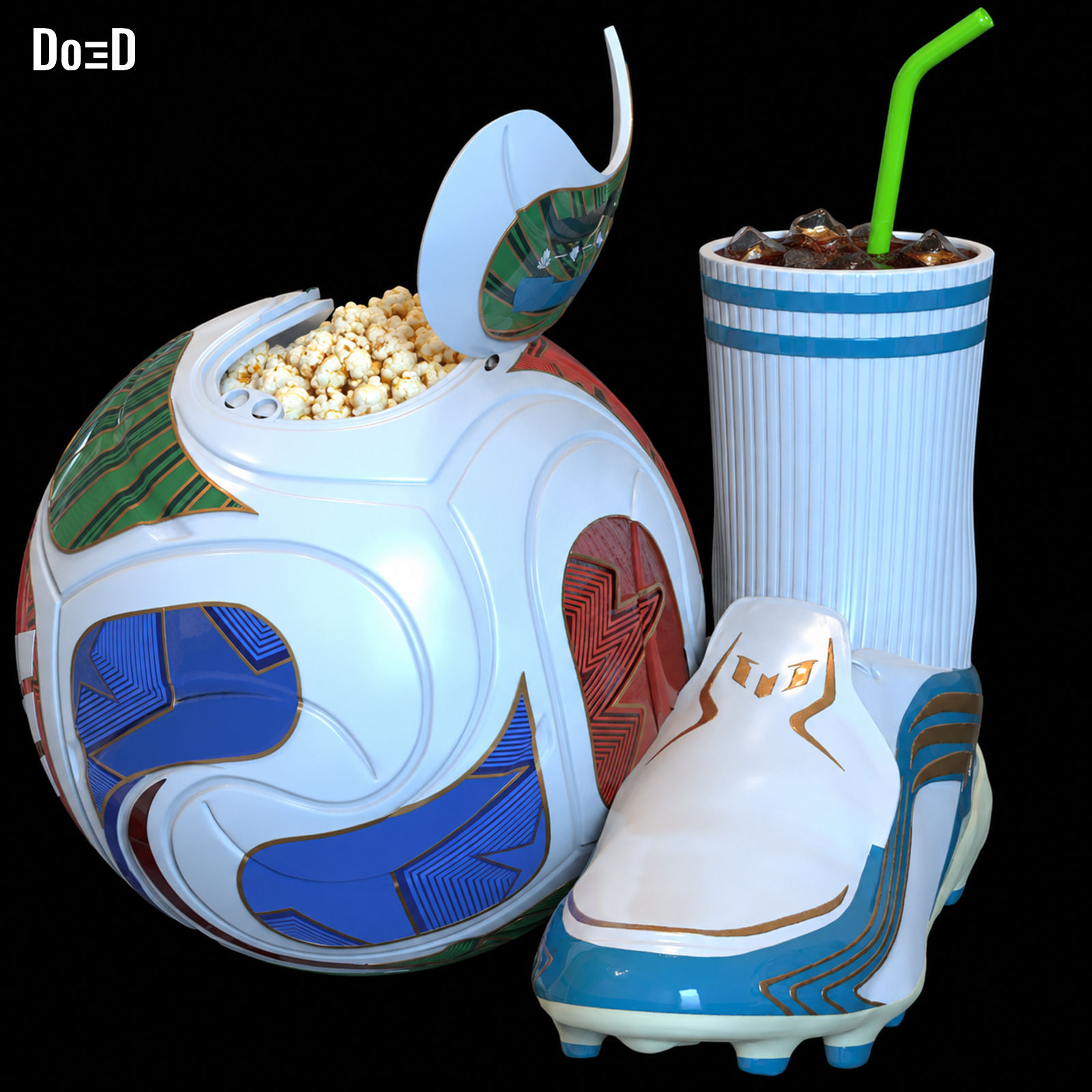 World Cup Snack Combo Popcorn Bucket & Drink Container Messi Cleats 3D Model #WC
